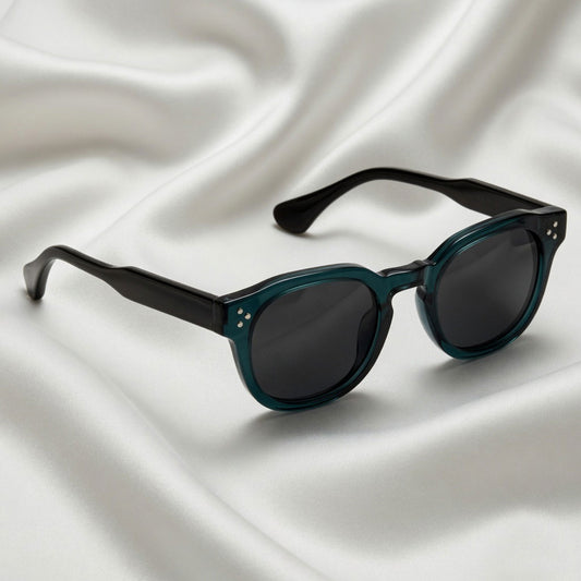 Specsnex x ROBUST Sunglasses | Glossy Dark Teal Front And Translucent Black Temples | Round TR90 Frame With 100% UV Protected Black Lenses