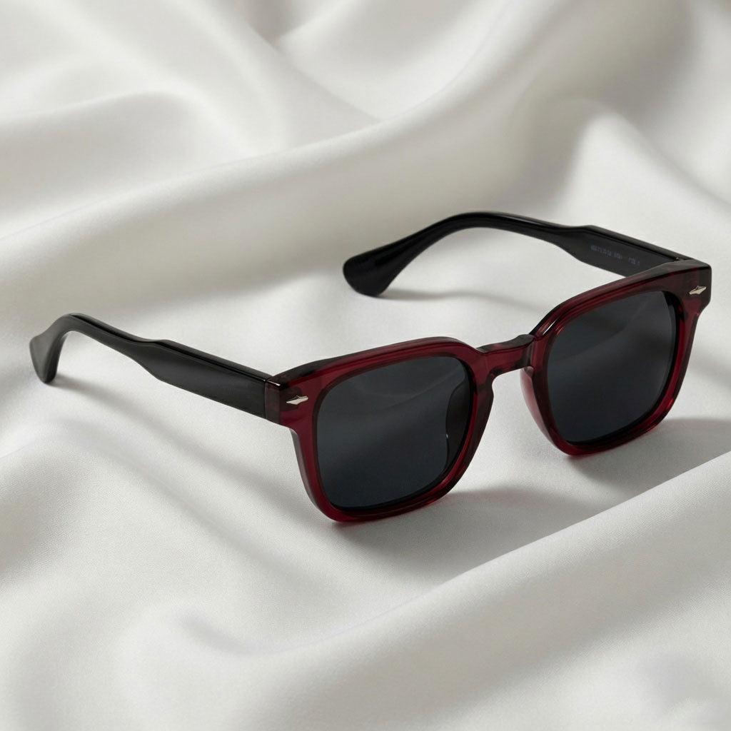 Specsnex x Thicker | Glossy Square Sunglasses | Dark Maroon & Translucent Black TR90 Frame | 100% UV Protection