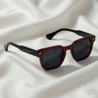 Specsnex x THICKER Sunglasses | Glossy Dark Maroon Front And Translucent Black Temples | Square TR90 Frame With 100% UV Protected Black Lenses
