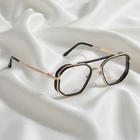 Specsnex x KING | Gold Black Frame Clear Lens | Square Metal Frame With 100% UV Protected Lenses