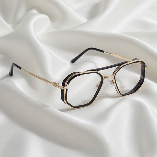 Specsnex x KING Sunglasses | Gold Black Frame  Clear Lens | Square Metal Frame With 100% UV Protected Lenses