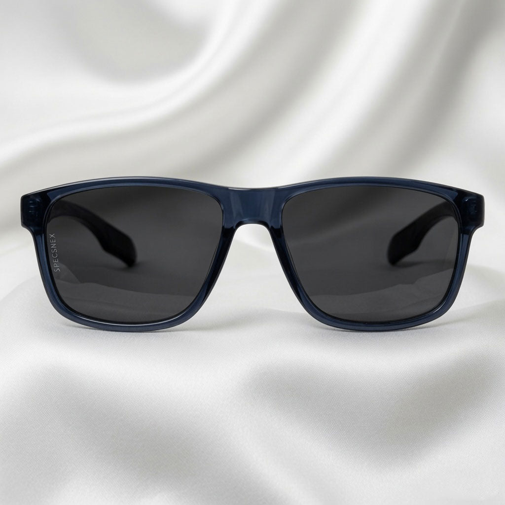 Specsnex x Crimson | Square Dark Navy Blue TR90 Glossy Frame With Black 100% UV Protected Lenses