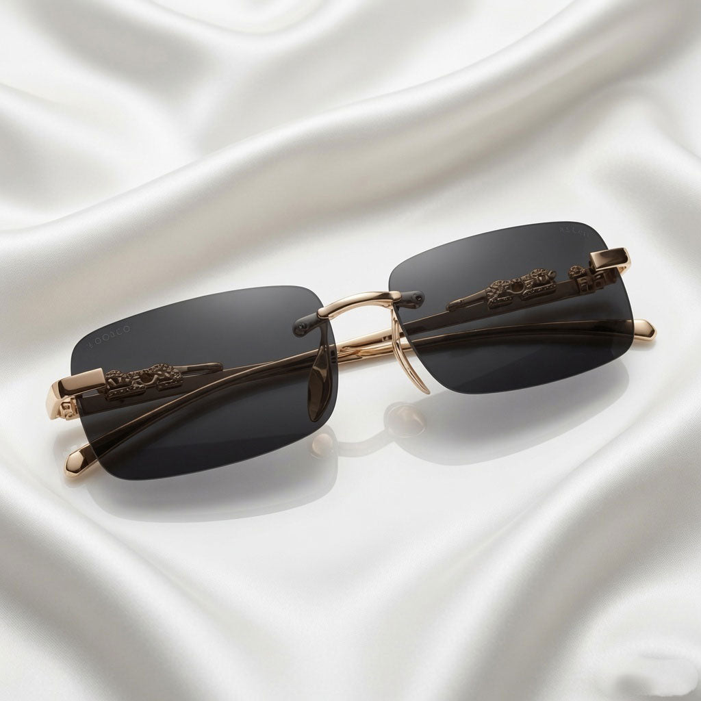 Specsnex X VERTEX | Rimless Metal Frame Black Lenses | 100% UV Protected Sunglasses