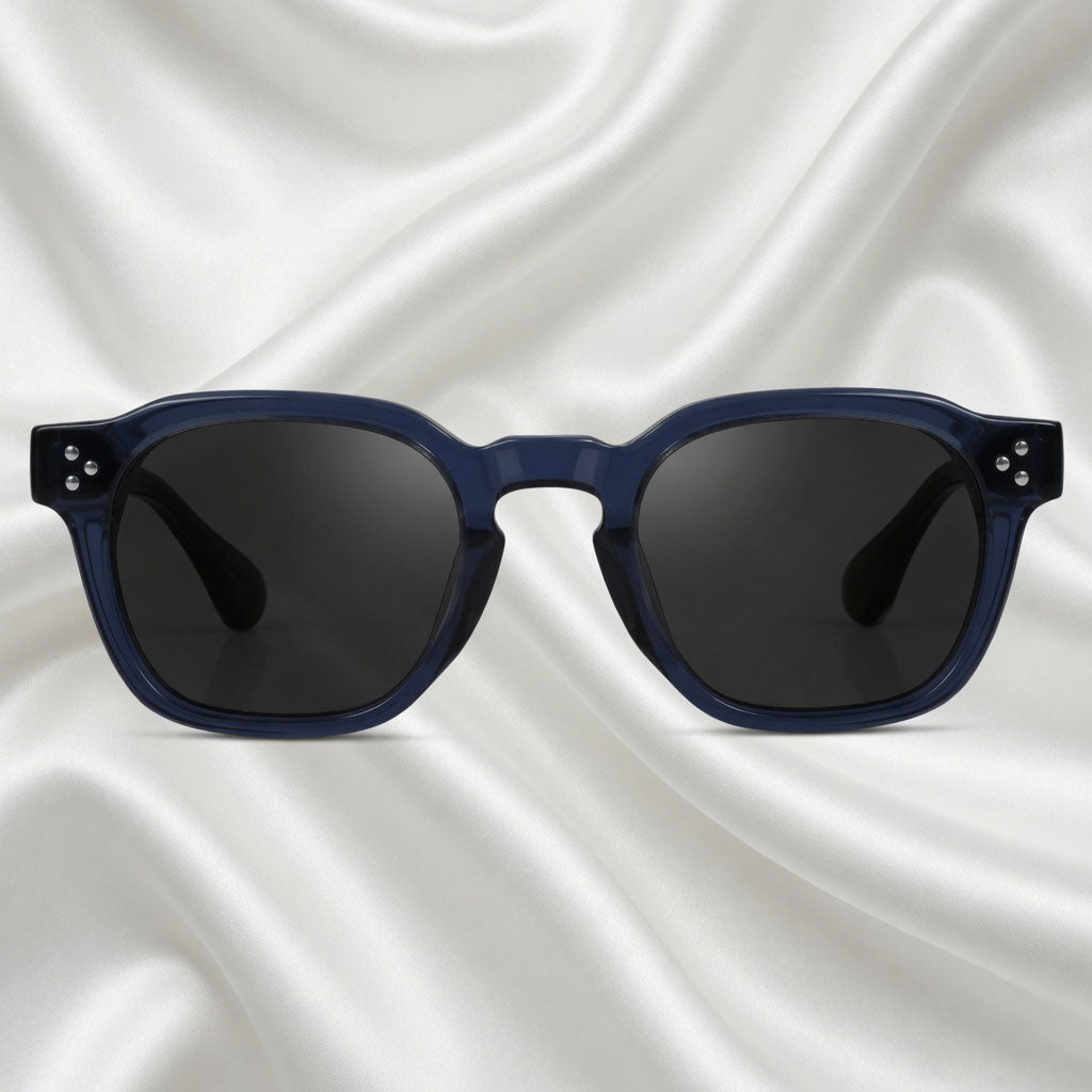 Specsnex x Robust | Glossy Round Sunglasses | Navy Blue & Translucent Black TR90 Frame | 100% UV Protection