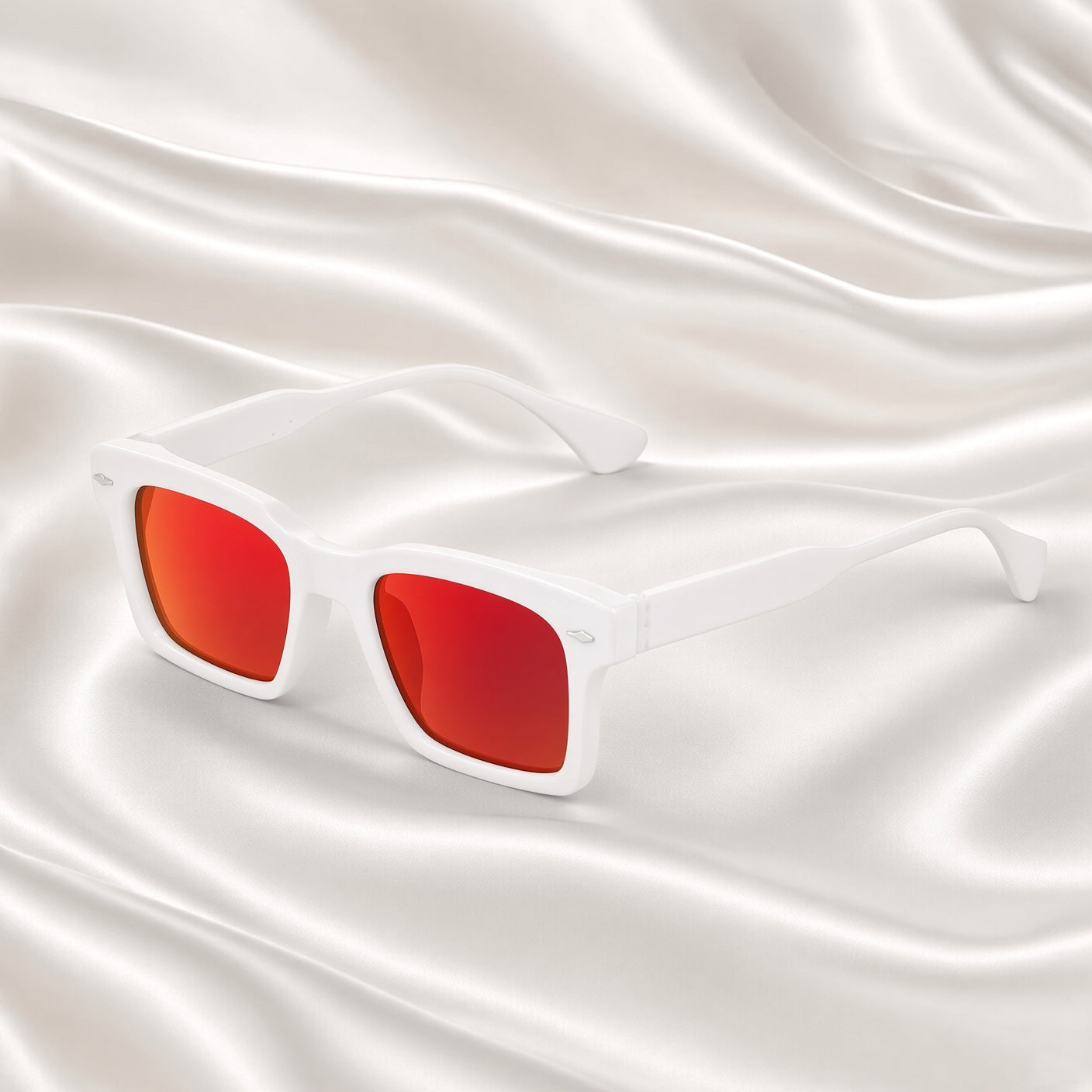 Specsnex x Fusion|  Glossy Square Sunglasses | White TR90 Frame | RED MIRROR COATING 100% UV Protection