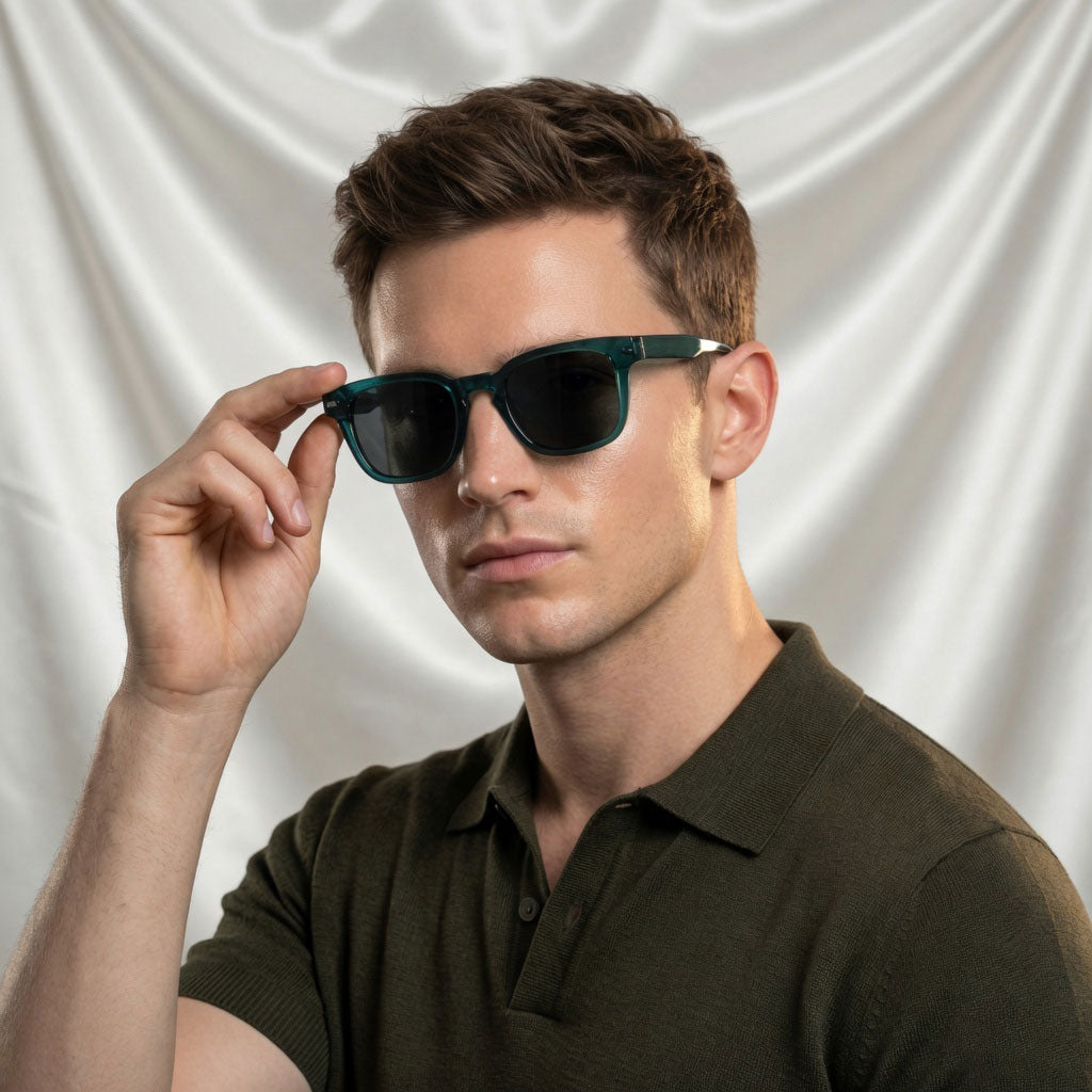 Specsnex x Robust | Glossy Round Sunglasses | Dark Teal TR90 Frame | 100% UV Protection