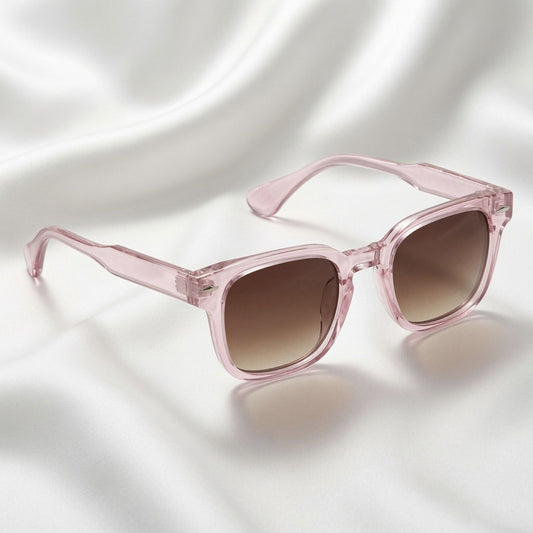 Specsnex x Thicker | Light Pink Frame Brown Lens | Tr90 Glossy Square Frame With 100% UV Protected Lenses