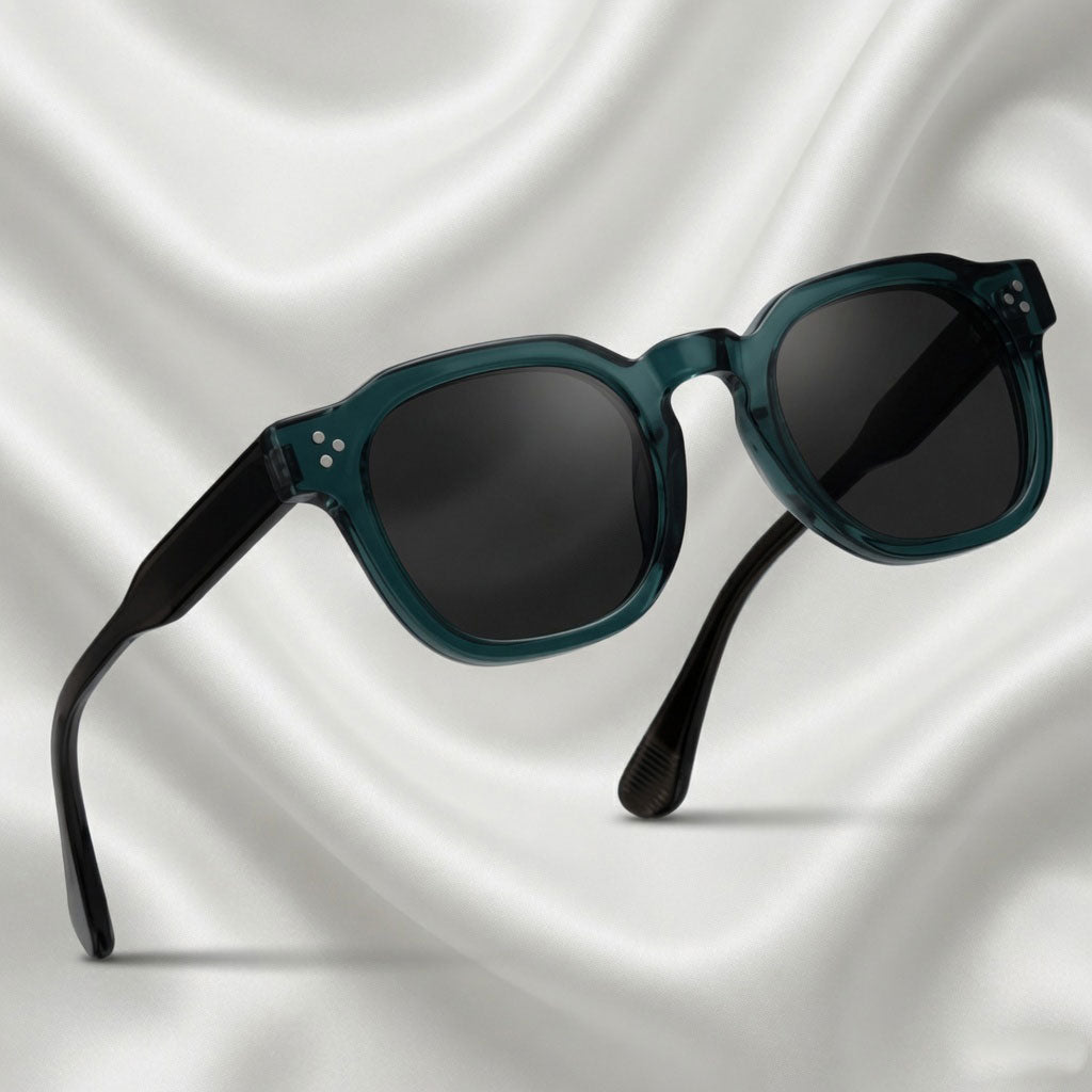Specsnex x Robust | Glossy Round Sunglasses | Dark Teal & Translucent Black TR90 Frame | 100% UV Protection