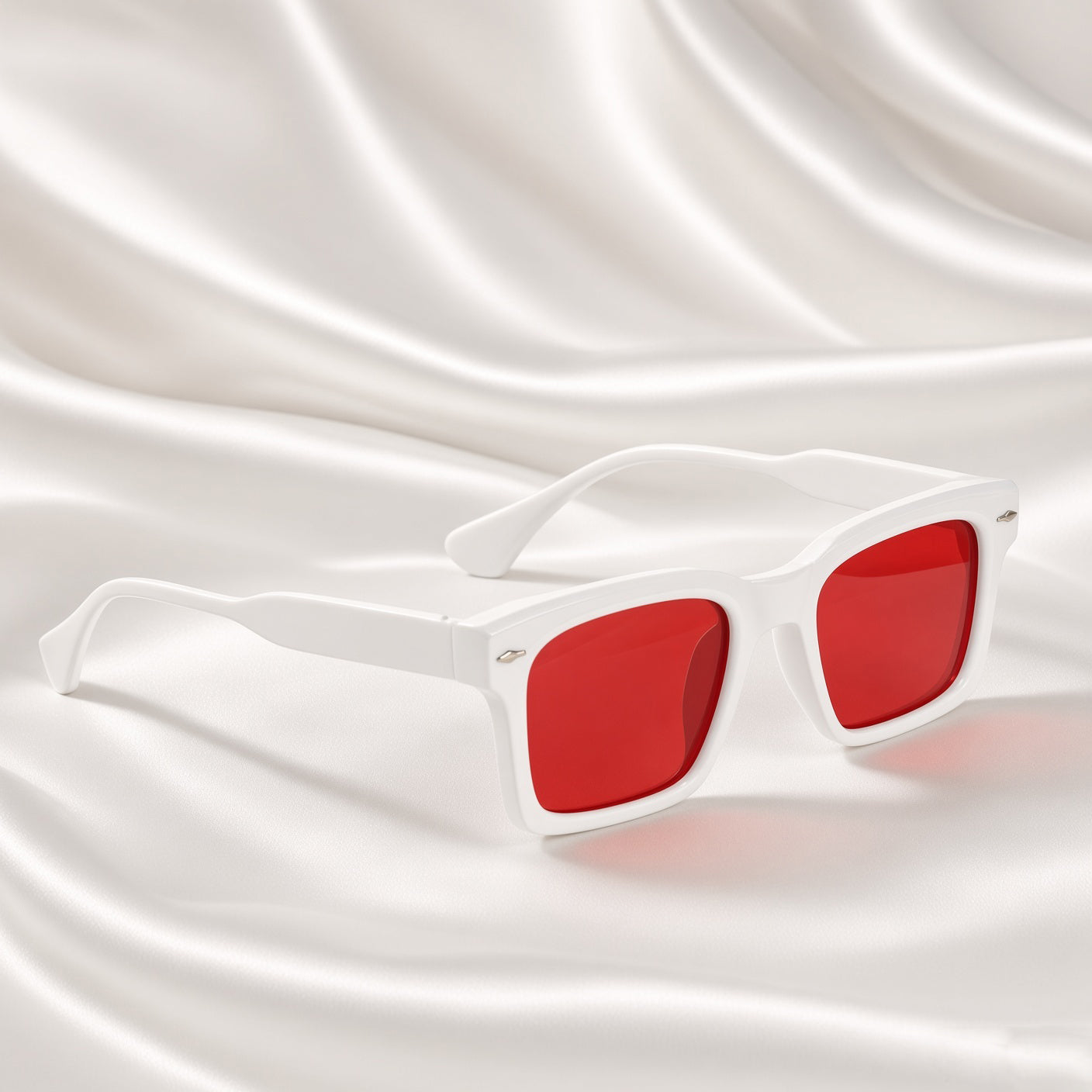 Specsnex x Fusion|  Glossy Square Sunglasses | White TR90 Frame | RED TINT 100% UV Protection