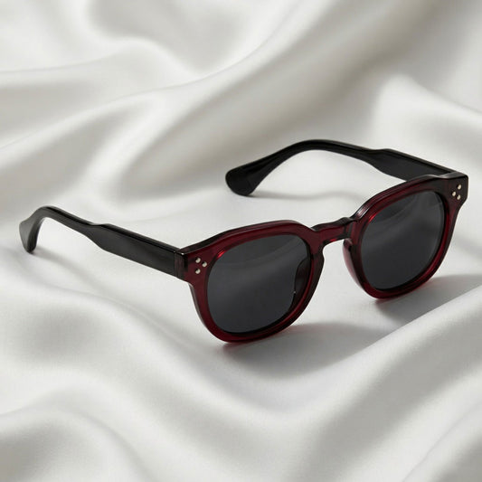 Specsnex x ROBUST Sunglasses | Glossy Dark Maroon Front And Translucent Black Temples | Round TR90 Frame With 100% UV Protected Black Lenses