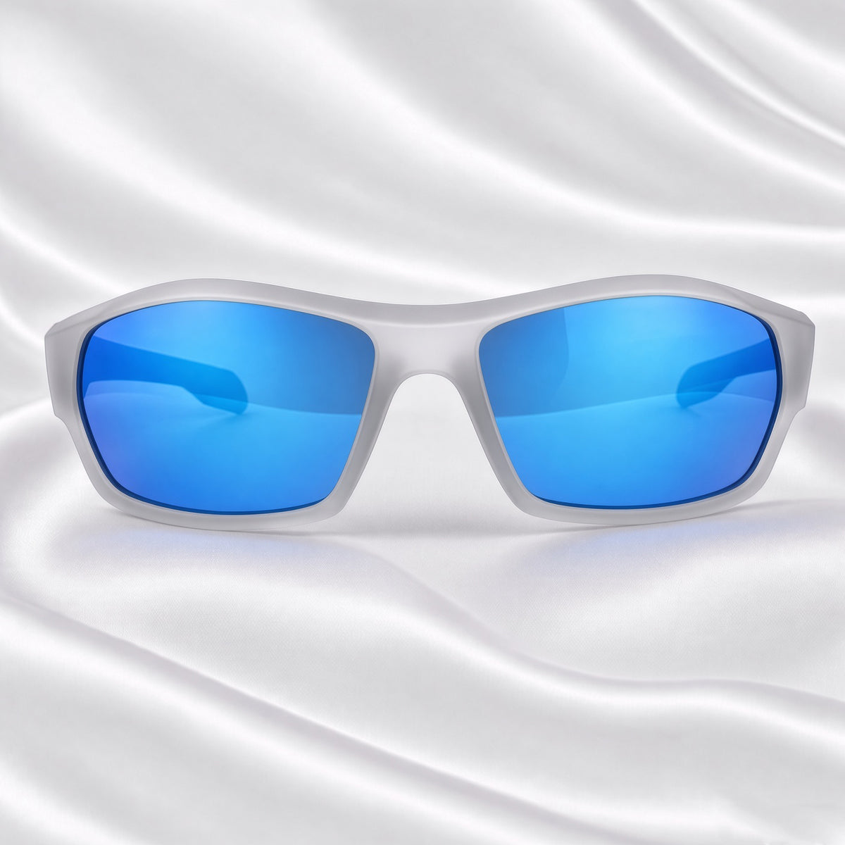 Specsnex x CHASING | Wrap Around Sports Sunglasses | GREY Rubber Coated TR90 Frame | Blue Mirror 100% UV Lenses