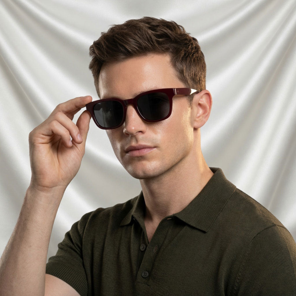Specsnex x Thicker | Glossy Square Sunglasses | Dark Maroon TR90 Frame | 100% UV Protection