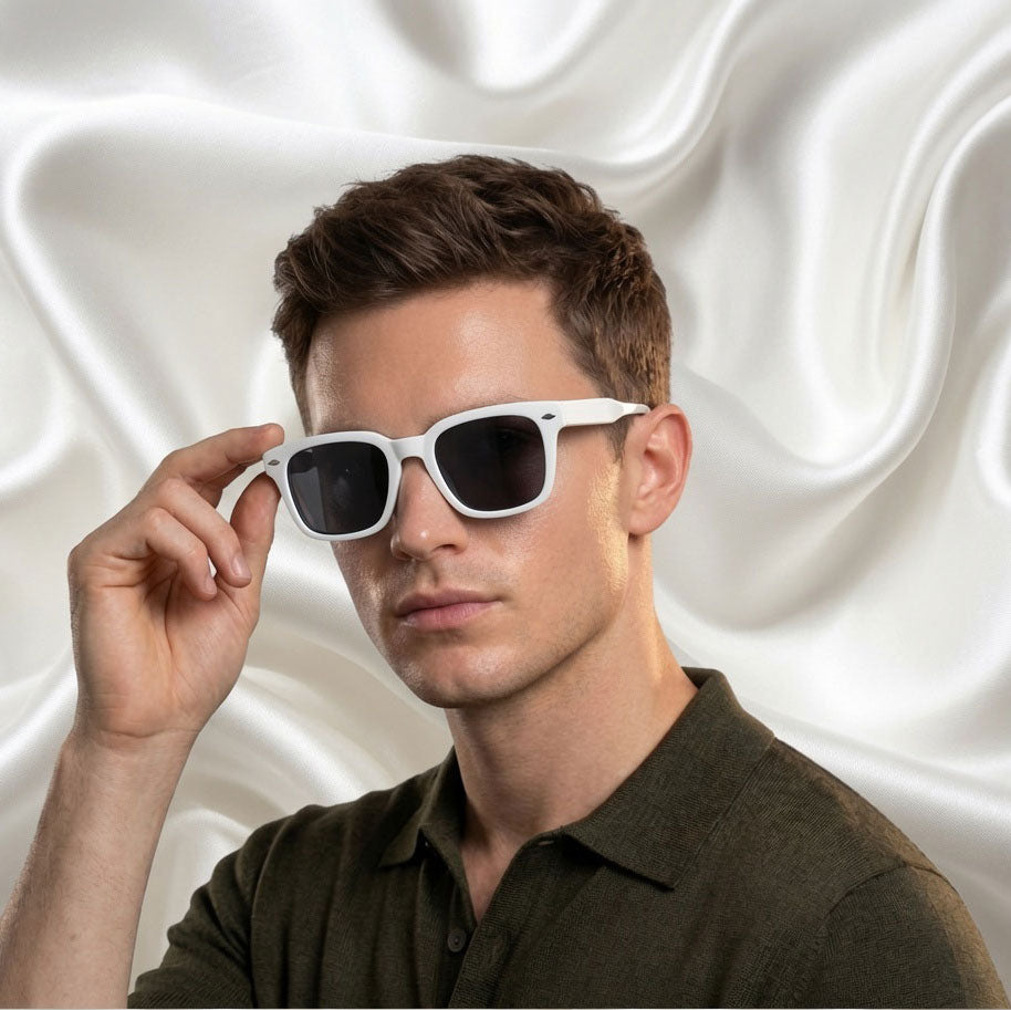 Specsnex x Thicker | White Frame Black Lens | Square Tr90 Glossy Frame With Black 100% UV Protected Lenses