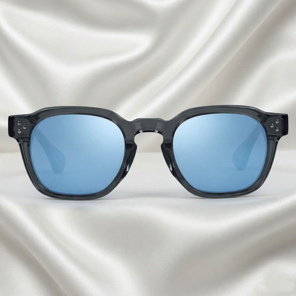Specsnex x Robust | Glossy Round Sunglasses | Dark Grey TR90 Frame | Blue Mirror 100% UV Lenses