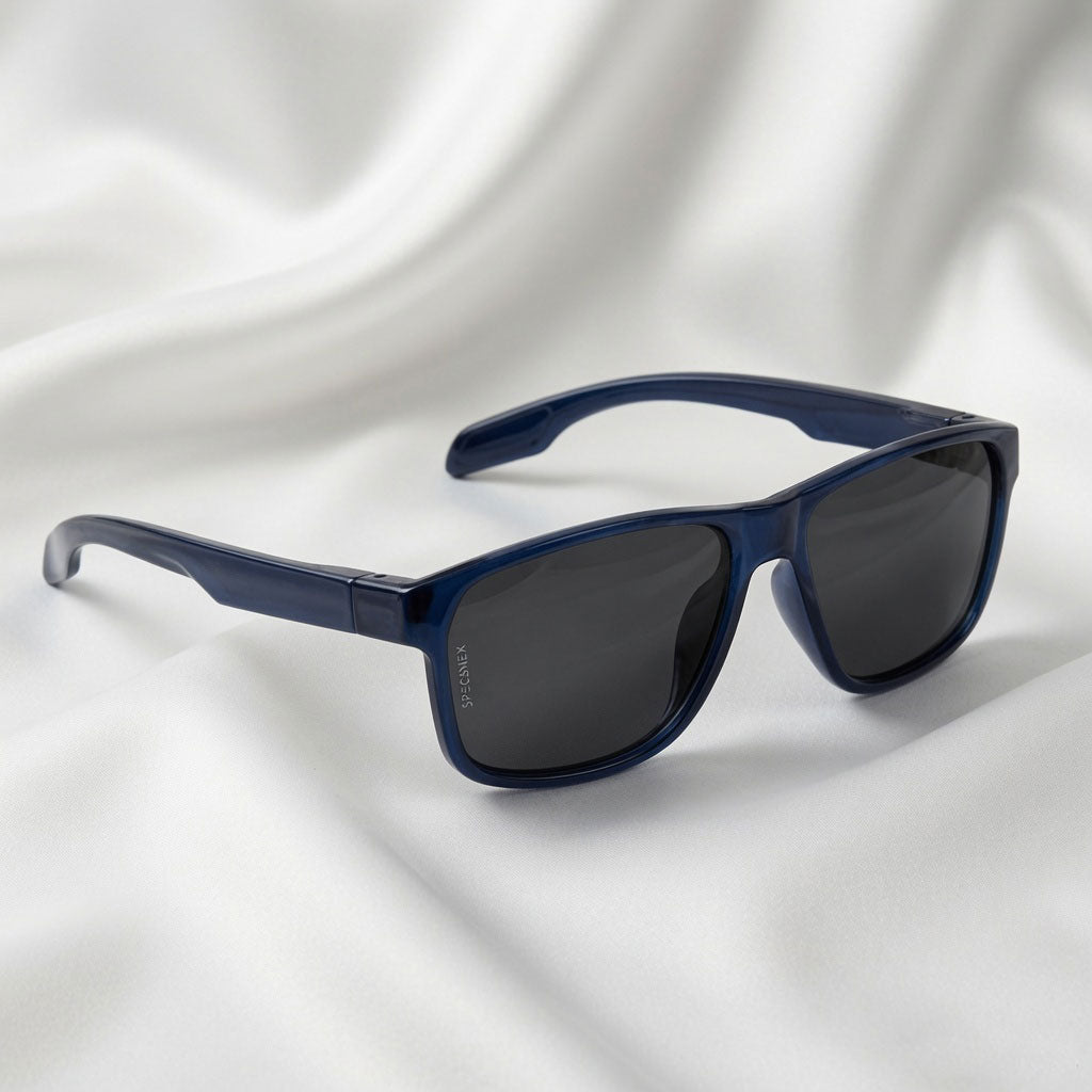 Specsnex x Crimson | Square Dark Navy Blue TR90 Glossy Frame With Black 100% UV Protected Lenses