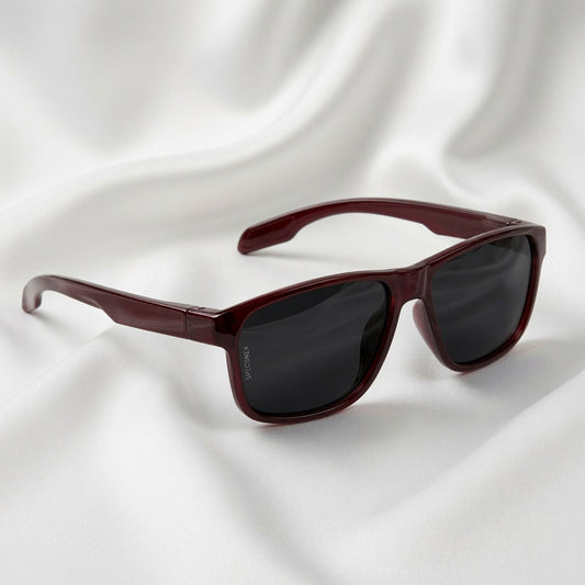 Specsnex x Crimson | Square Dark Maroon TR90 Glossy Frame With Black 100% UV Protected Lenses