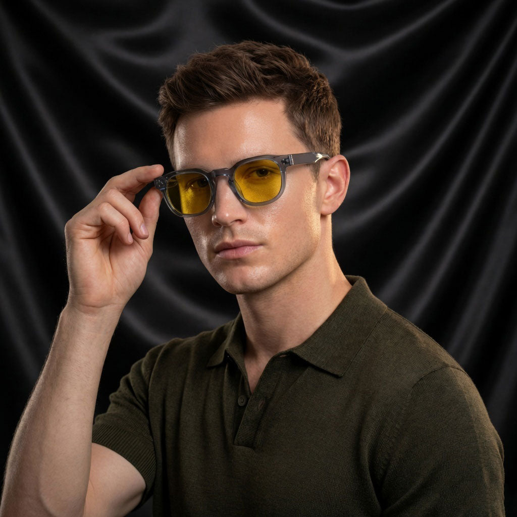 Specsnex x ROBUST | Grey Frame Night Vision Lens | Glossy Round TR90 Frame With 100% UV Protected Night Vision Lenses