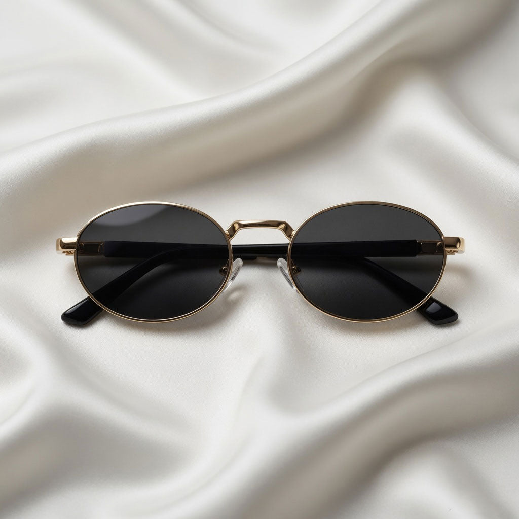 Specsnex x Royal | Oval Sunglasses with Gold Metal Accents | Black Lenses | 100% UV Protection