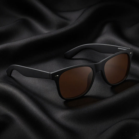 THE LEGACY | Black Rubber Coated Wayfarer TR90 Frames With Brown 100% UV Protected Lenses