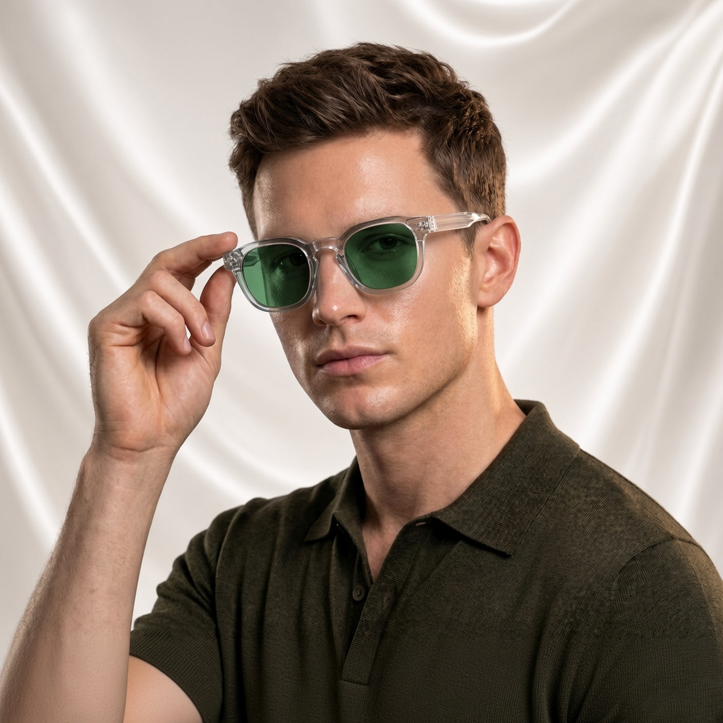 Specsnex x Robust | Glossy Round Sunglasses | Transparent TR90 Frame | Green 100% UV Lenses