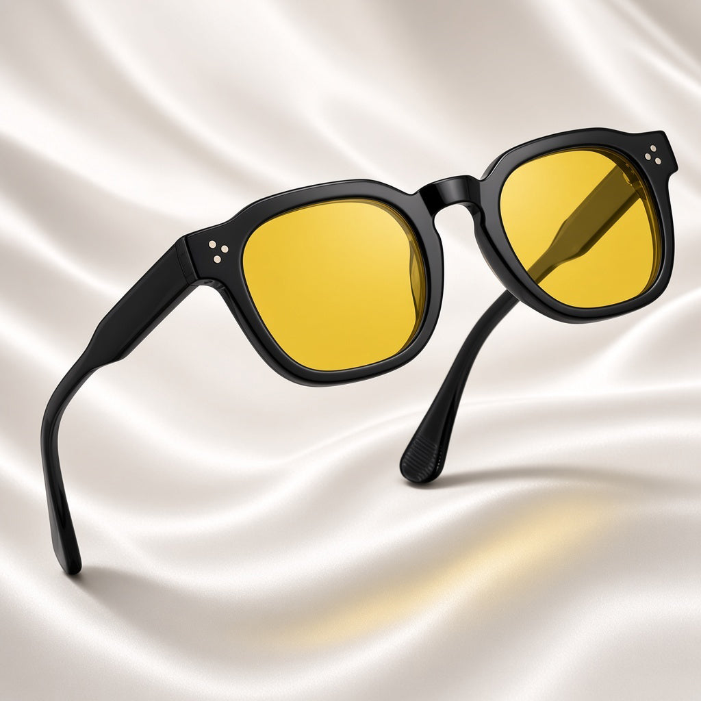 Specsnex x Robust | Glossy Round Sunglasses | BLACK TR90 Frame | Night Vision 100% UV Lenses