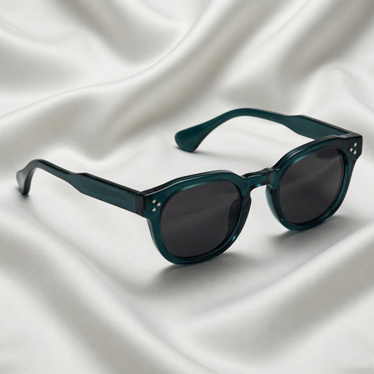 Specsnex x ROBUST Sunglasses | Glossy Dark Teal Frame, Black Lenses | Round TR90 Frame With 100% UV Protected Lenses