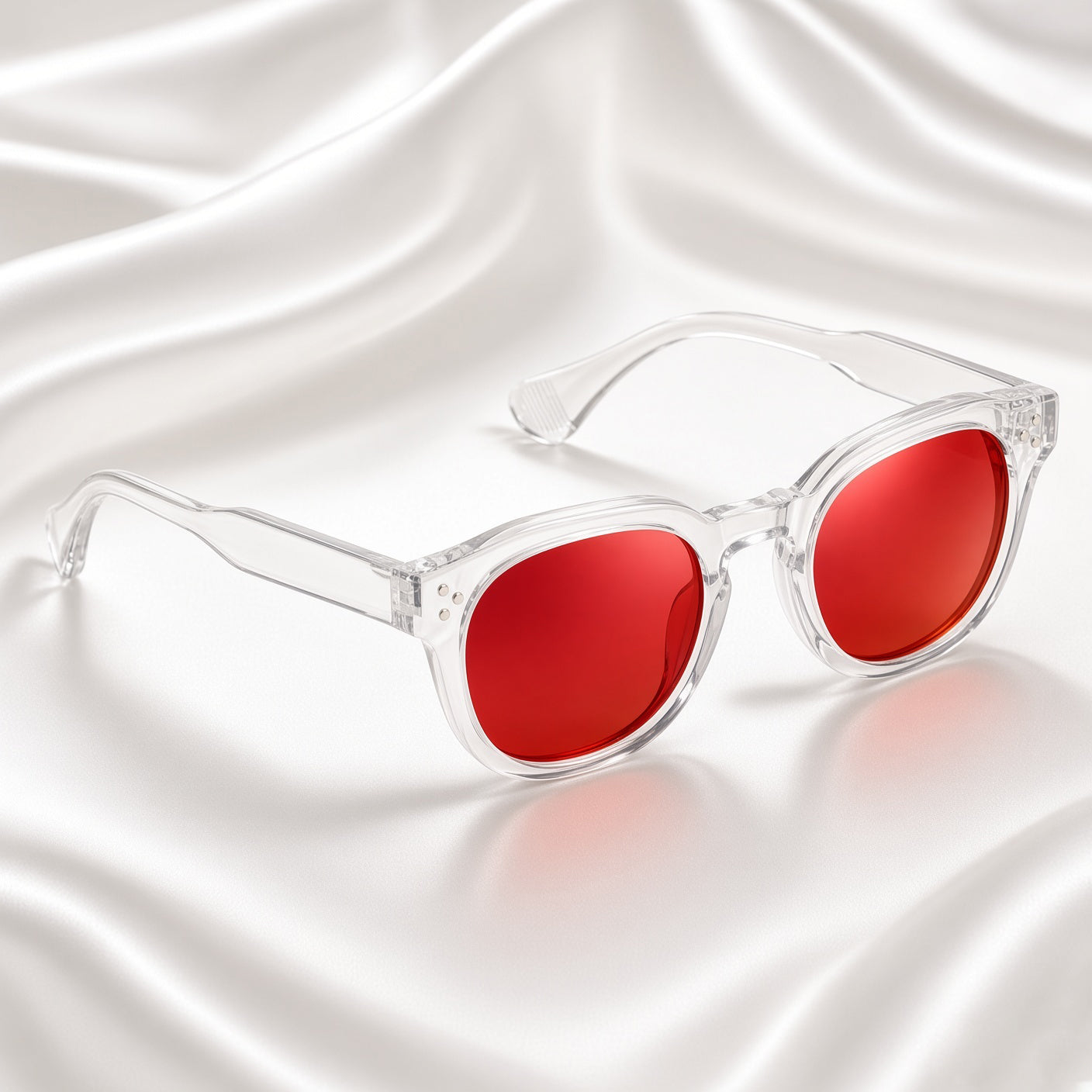 Specsnex x Robust | Glossy Round Sunglasses | Transparent TR90 Frame | Red Mirror 100% UV Lenses