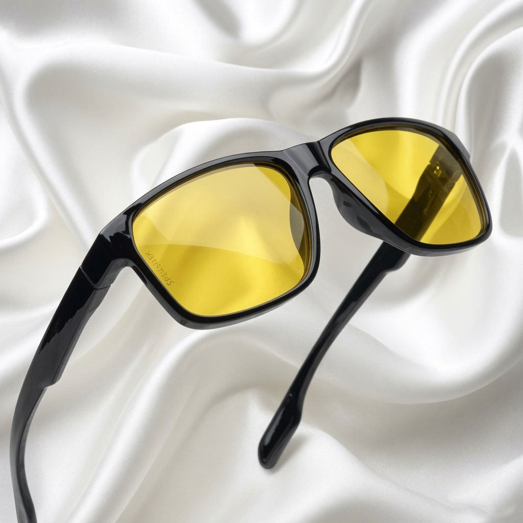 Specsnex x Crimson | Square Black TR90 Glossy Frame With Night Vision 100% UV Protected Lenses