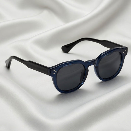 Specsnex x ROBUST Sunglasses | Glossy Navy Blue Front And Translucent Black Temples | Round TR90 Frame With 100% UV Protected Black Lenses