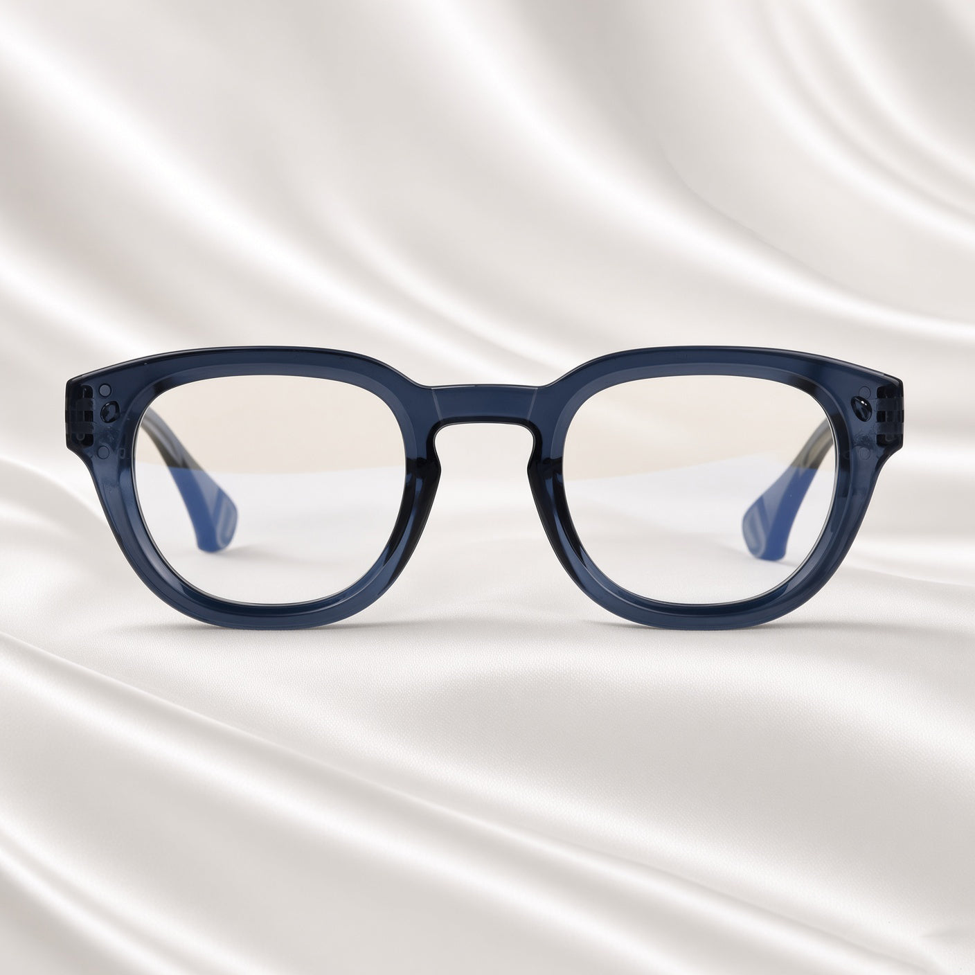 Specsnex x NOVA| Glossy Round Glasses | NAVY TR90 Frame | Clear 100% UV Lenses
