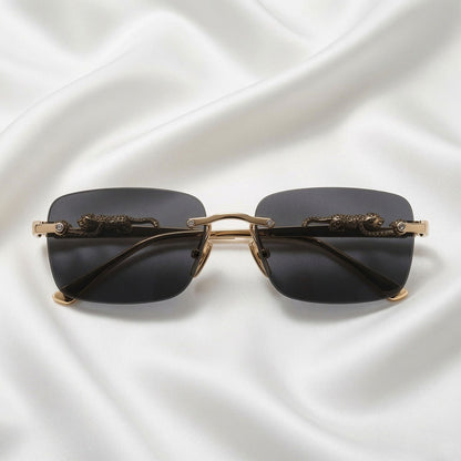 Specsnex X VERTEX | Rimless Metal Frame Black Lenses | 100% UV Protected Sunglasses