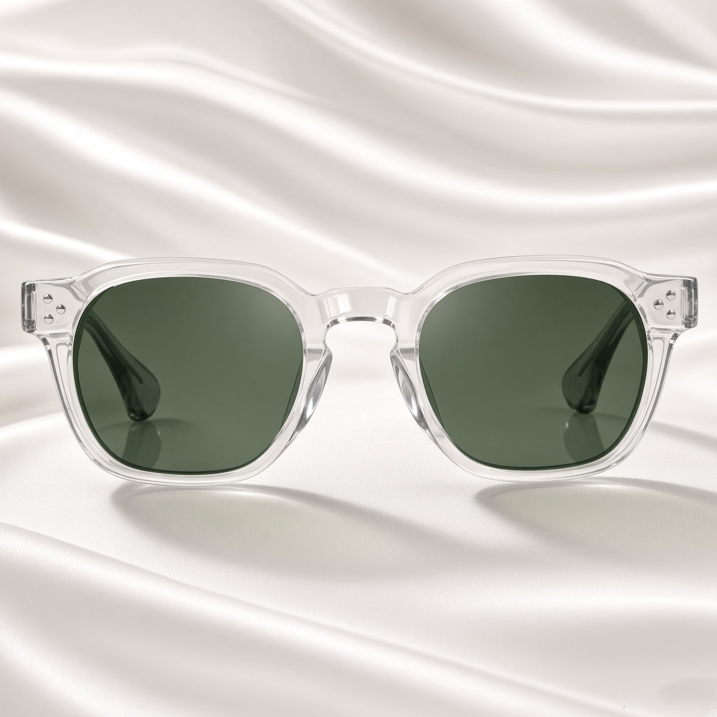 Specsnex x Robust | Glossy Round Sunglasses | Transparent TR90 Frame | Green 100% UV Lenses