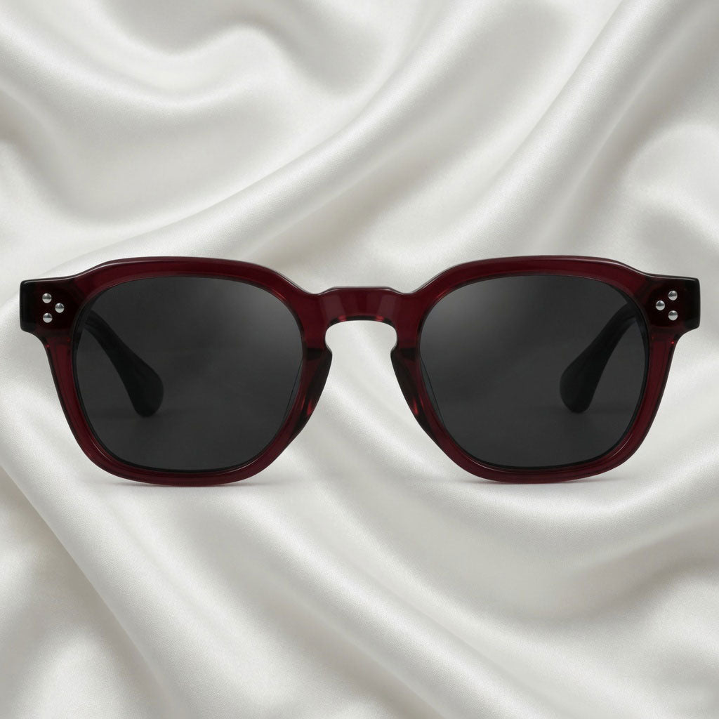 Specsnex x Robust | Glossy Round Sunglasses | Dark Maroon & Translucent Black TR90 Frame | 100% UV Protection