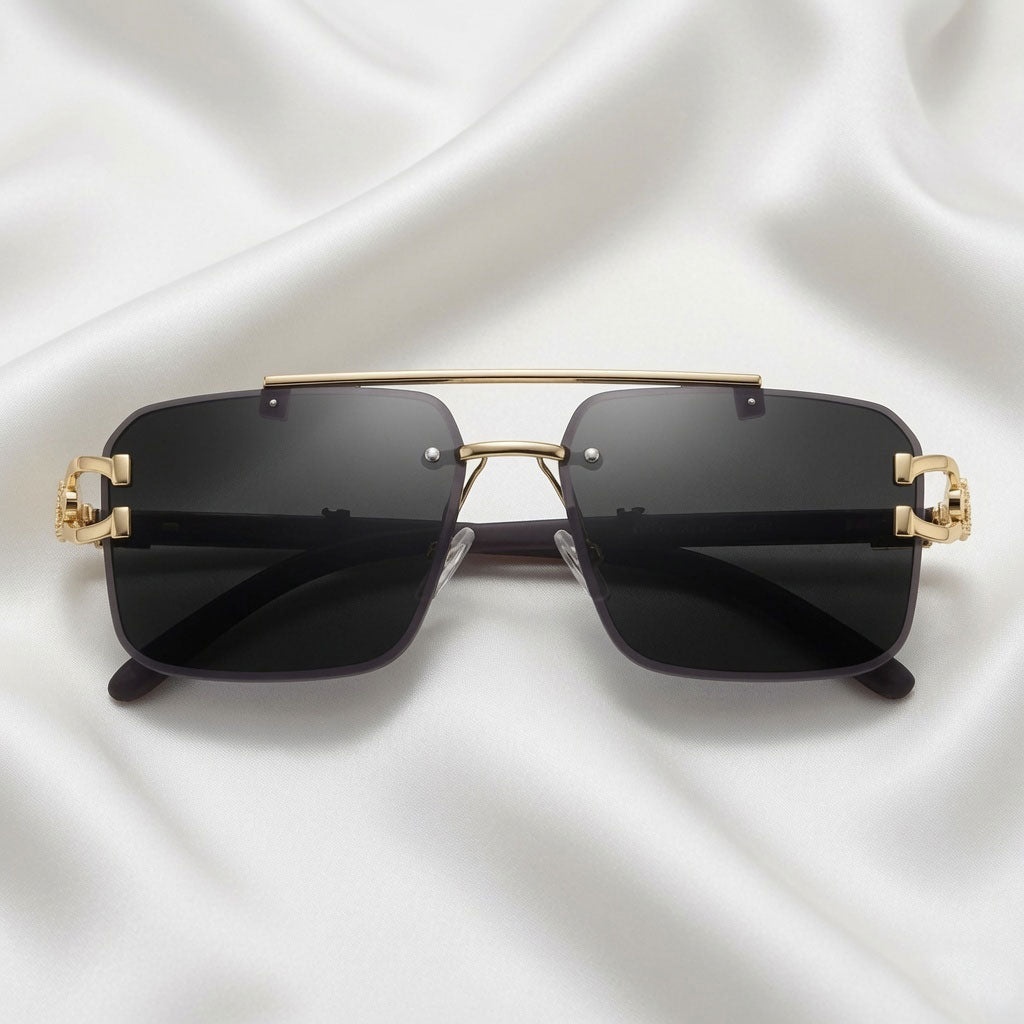Specsnex x ECLIPSE | Rimless Square Black And Gold Frames And 100% UV Protected Black Lenses