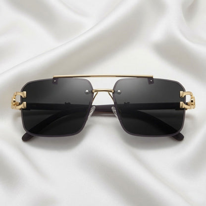 Specsnex x ECLIPSE | Rimless Square Black And Gold Frames And 100% UV Protected Black Lenses