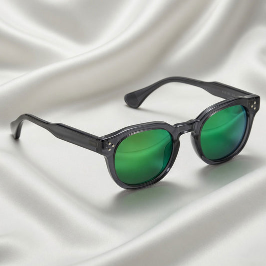Specsnex x ROBUST | Dark Grey Frame, Green Mirror Lenses | Glossy Round TR90 Frame With 100% UV Protected Lenses