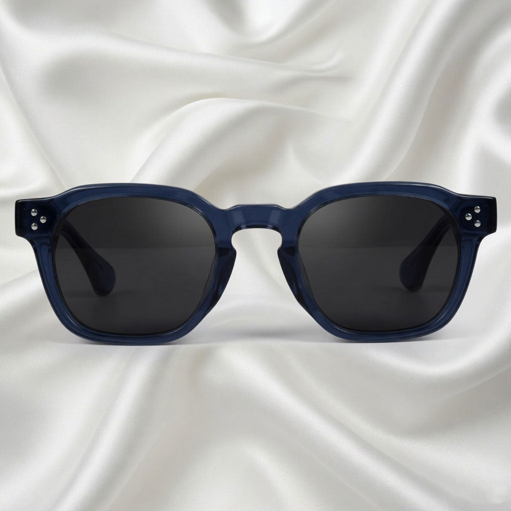 Specsnex x Robust | Glossy Round Sunglasses | Navy Blue TR90 Frame | 100% UV Protection