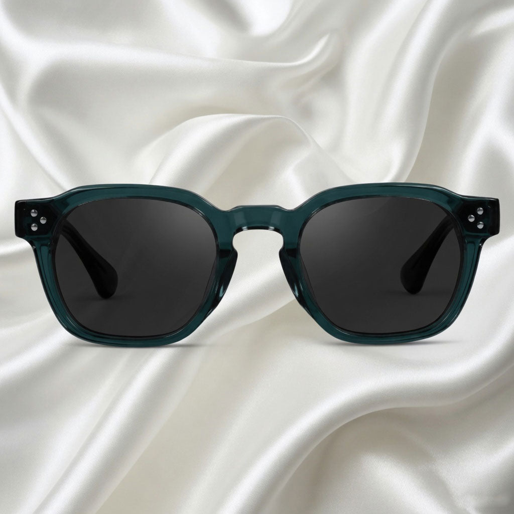 Specsnex x Robust | Glossy Round Sunglasses | Dark Teal & Translucent Black TR90 Frame | 100% UV Protection
