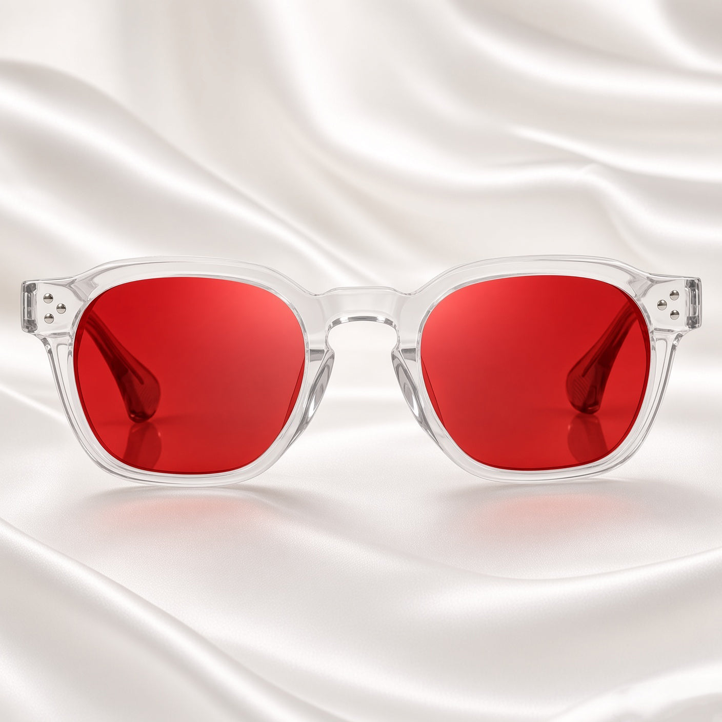 Specsnex x Robust | Glossy Round Sunglasses | Transparent TR90 Frame | Red Mirror 100% UV Lenses