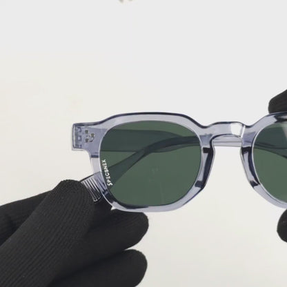 Specsnex x ROBUST | Grey Frame Green Lens | Glossy Round TR90 Frame With 100% UV Protected Lenses