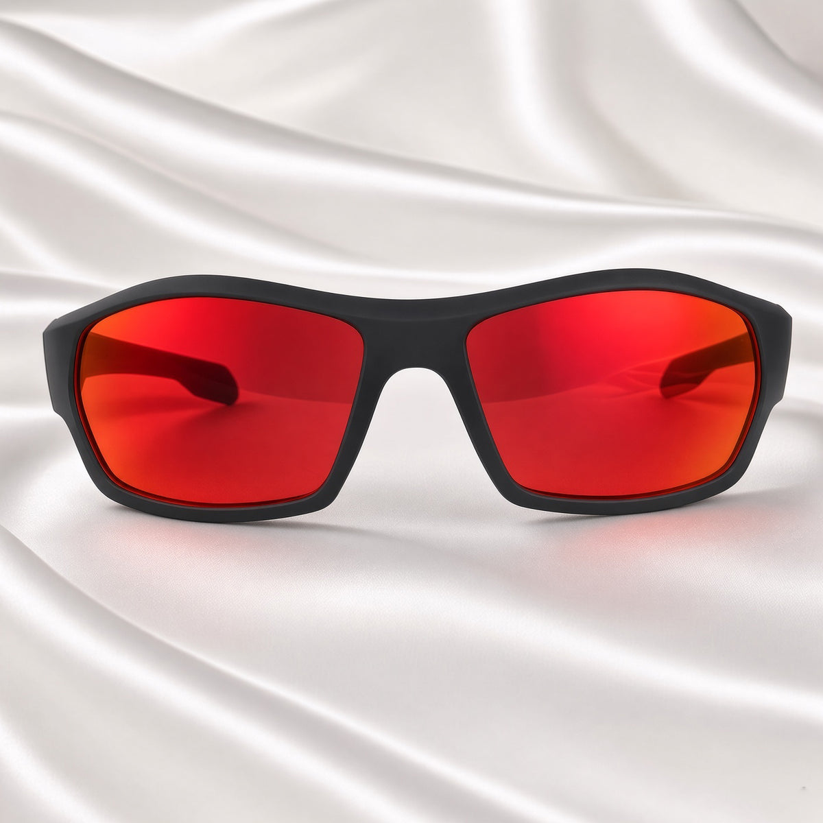 Specsnex x CHASING | Wrap Around Sports Sunglasses | Black Rubber Coated TR90 Frame | Red Mirror 100% UV Lenses