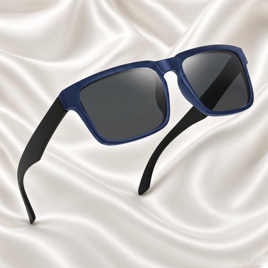 Specsnex x CP | Rubber Finish Square Sunglasses | Navy Blue TR90 Frame | 100% UV Protection