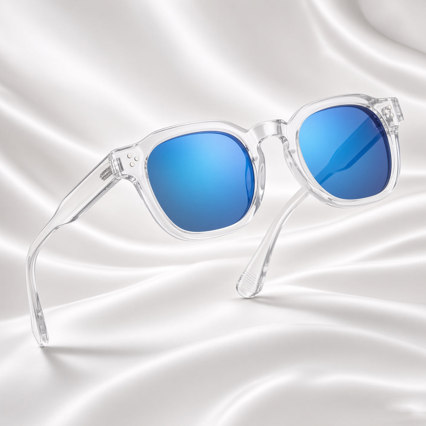 Specsnex x Robust | Glossy Round Sunglasses | Transparent TR90 Frame | Blue Mirror 100% UV Lenses