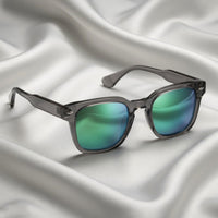 Specsnex x THICKER Sunglasses | Dark Grey Frame Green Mirror Lenses | Glossy Square TR90 Frame With 100% UV Protected Lenses