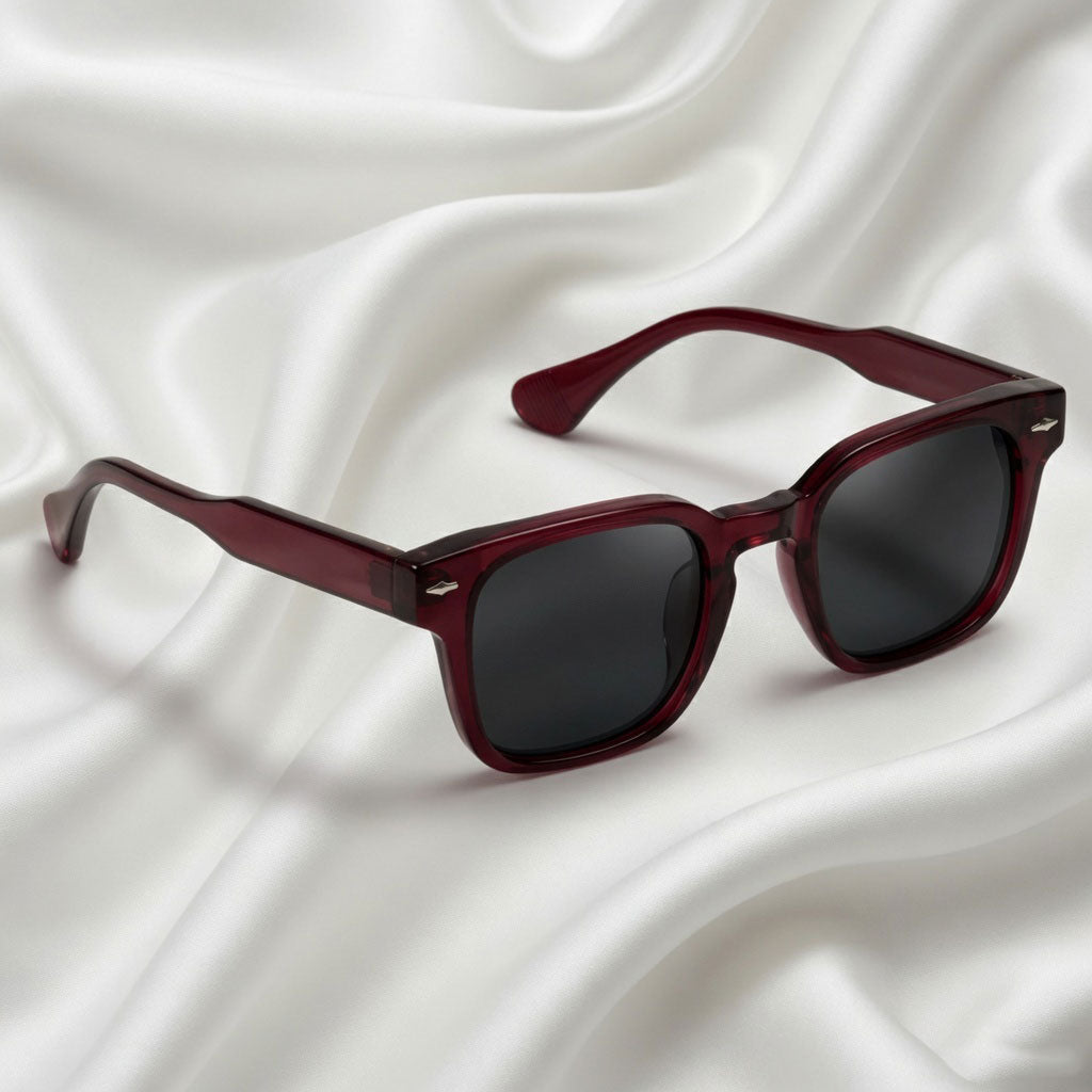 Specsnex x Thicker | Glossy Square Sunglasses | Dark Maroon TR90 Frame | 100% UV Protection