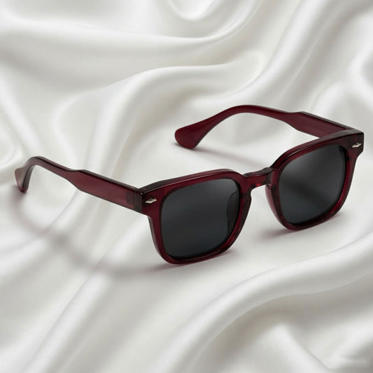 Specsnex x THICKER Sunglasses | Glossy Dark Maroon Frame, Black Lenses | Square TR90 Frame With 100% UV Protected Lenses