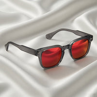 Specsnex x THICKER Sunglasses | Dark Grey Frame Red Mirror Lenses | Glossy Square TR90 Frame With 100% UV Protected  Lenses
