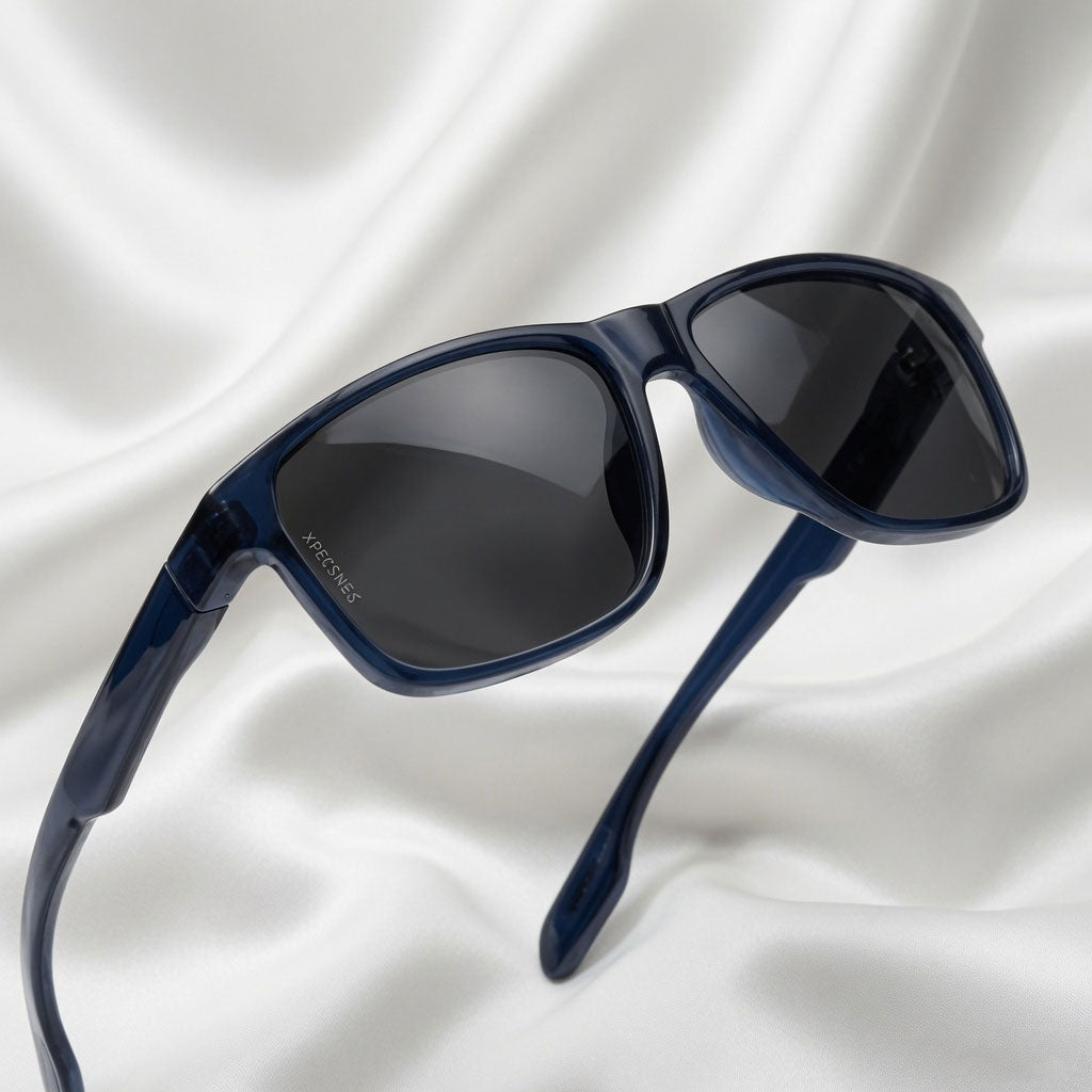 Specsnex x Crimson | Square Dark Navy Blue TR90 Glossy Frame With Black 100% UV Protected Lenses