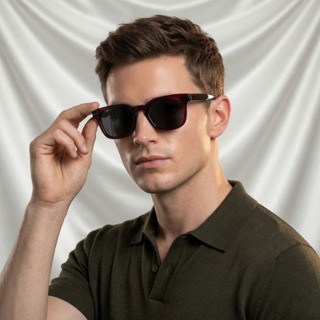 Specsnex x Thicker | Glossy Square Sunglasses | Dark Maroon & Translucent Black TR90 Frame | 100% UV Protection