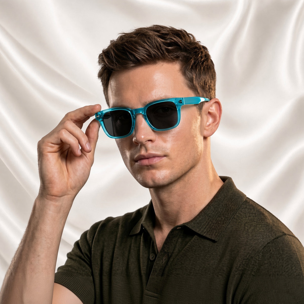 Specsnex x Thicker | Glossy Square Sunglasses | Turquoise Translucent TR90 Frame | 100% UV Protection